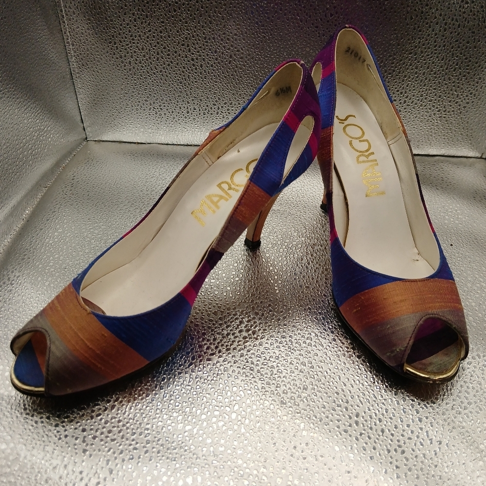 Margo's Multi Colored Elegant Peep Toe Heels Women's Size 6.5